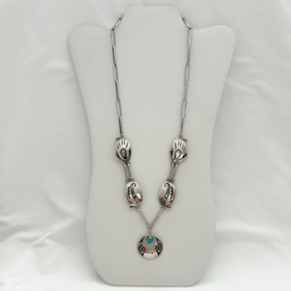 Amazing Vintage Danny Clark Navajo Turquoise Sterling Silver Overlay Necklace - Picture 3 of 14